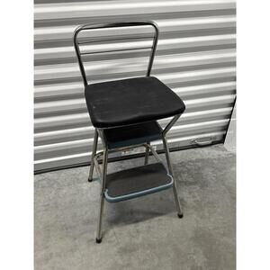 Vintage Cosco 2-Step Metal Fold Out Blue & Black Step Stool Model 11-229